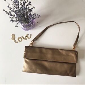ILI Genuine Leather Golden Fold Over Clutch